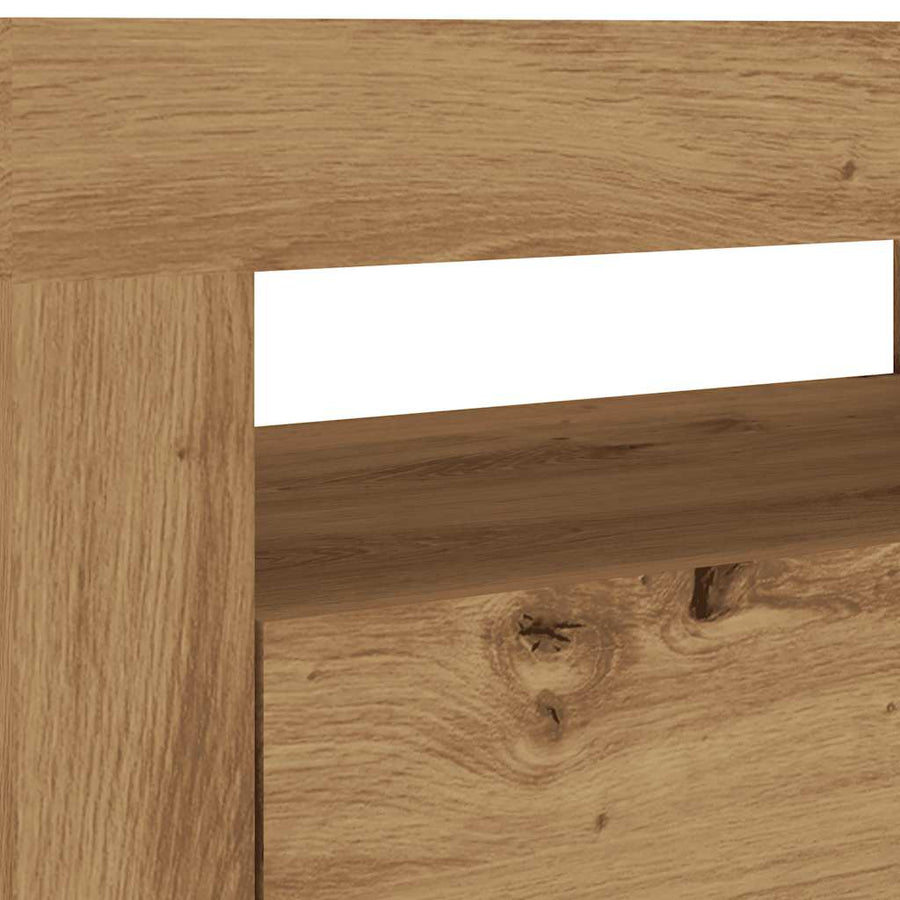 Tv-meubel met LED 120x35x40 cm bewerkt hout artisanaal eiken