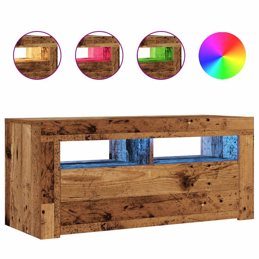 Tv-meubel met LED 90x35x40 cm bewerkt hout oud hout