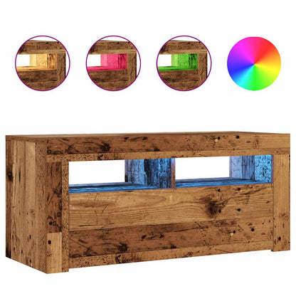Tv-meubel met LED 90x35x40 cm bewerkt hout oud hout
