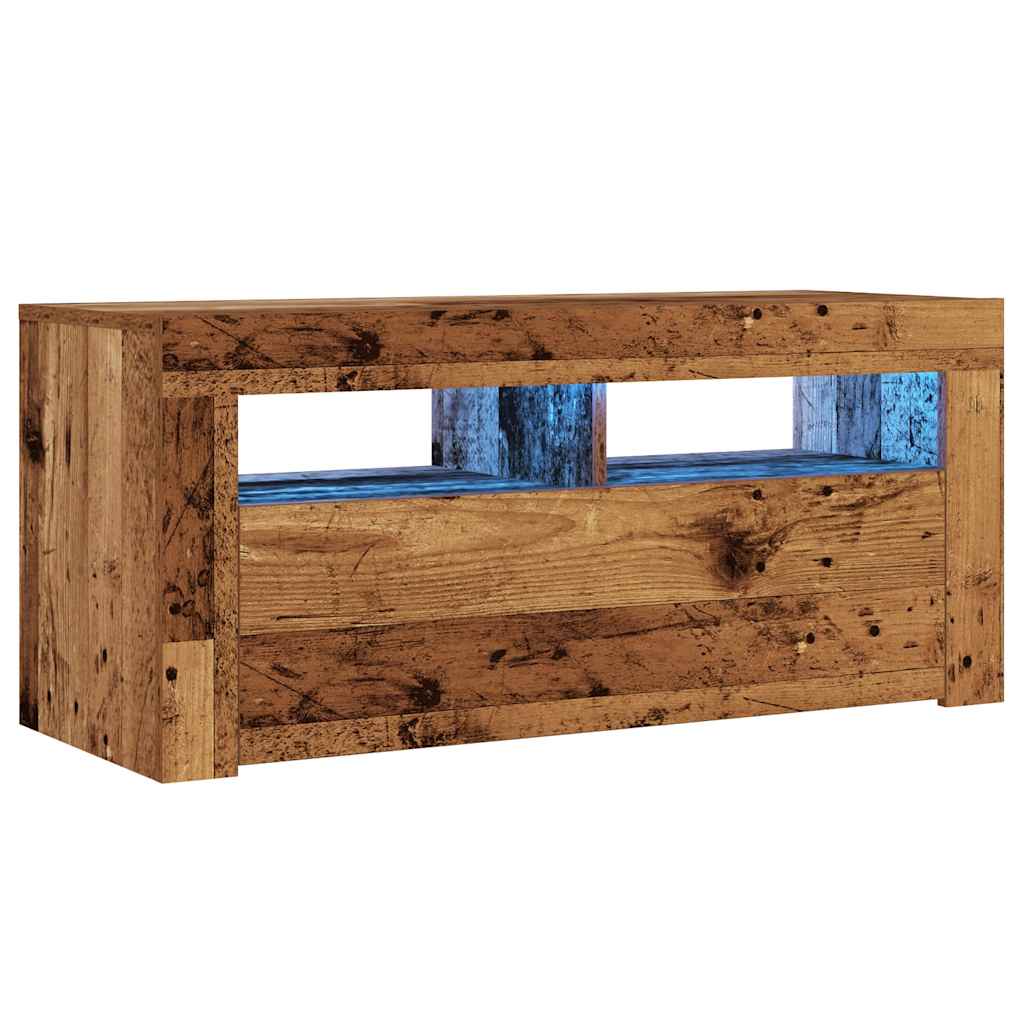 Tv-meubel met LED 90x35x40 cm bewerkt hout oud hout