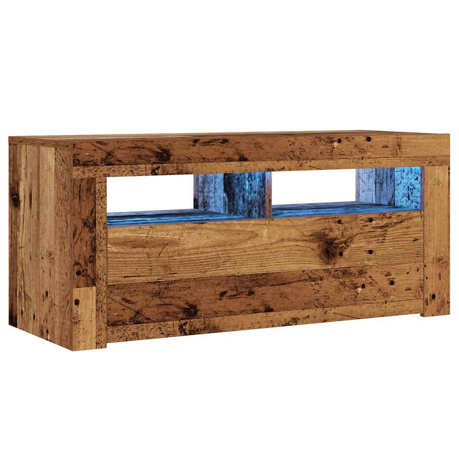 Tv-meubel met LED 90x35x40 cm bewerkt hout oud hout
