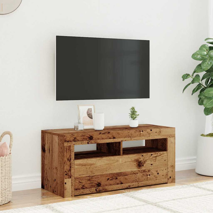 Tv-meubel met LED 90x35x40 cm bewerkt hout oud hout