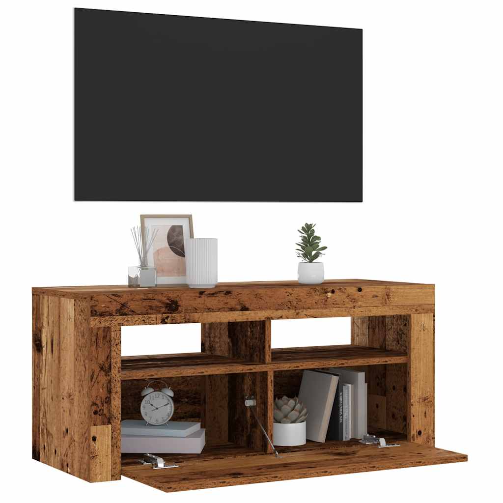 Tv-meubel met LED 90x35x40 cm bewerkt hout oud hout
