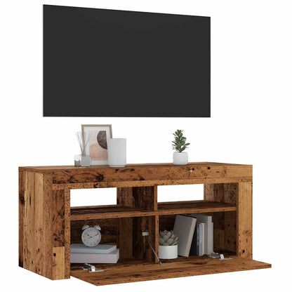 Tv-meubel met LED 90x35x40 cm bewerkt hout oud hout
