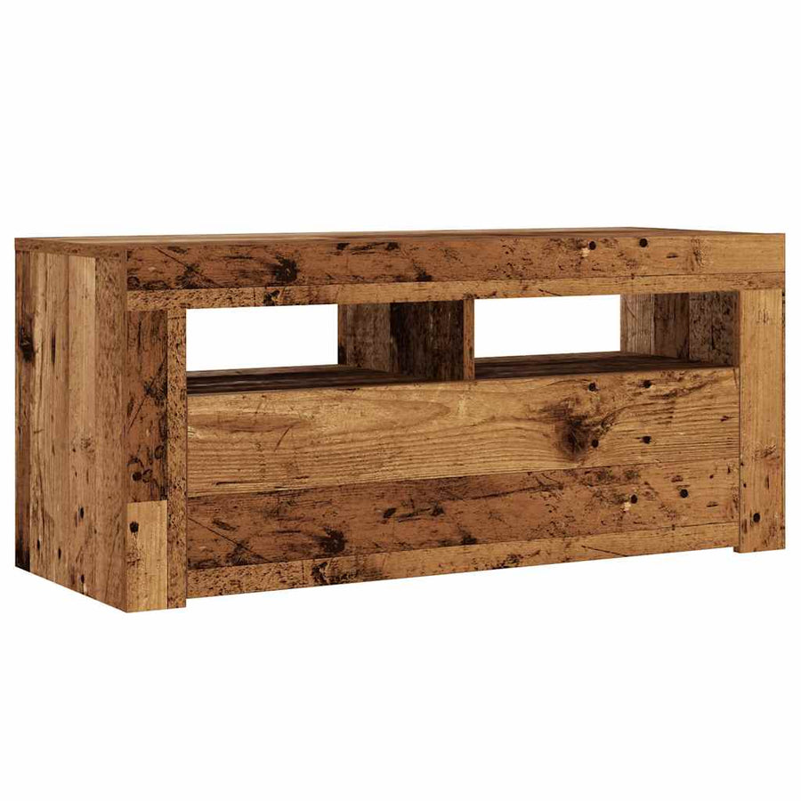 Tv-meubel met LED 90x35x40 cm bewerkt hout oud hout