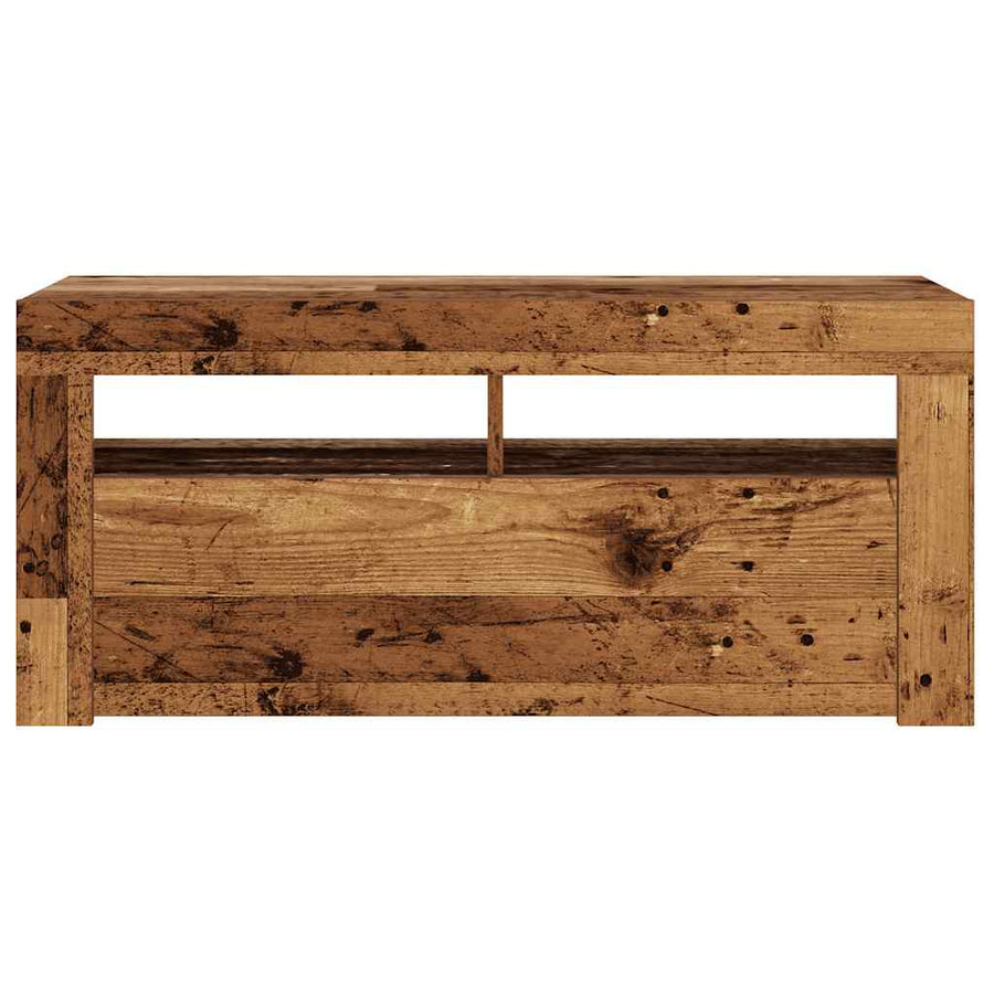 Tv-meubel met LED 90x35x40 cm bewerkt hout oud hout
