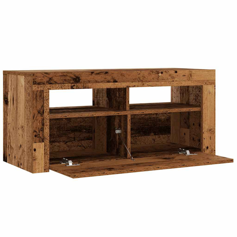 Tv-meubel met LED 90x35x40 cm bewerkt hout oud hout
