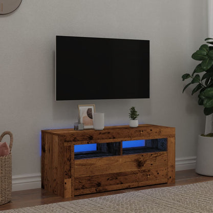 Tv-meubel met LED 90x35x40 cm bewerkt hout oud hout