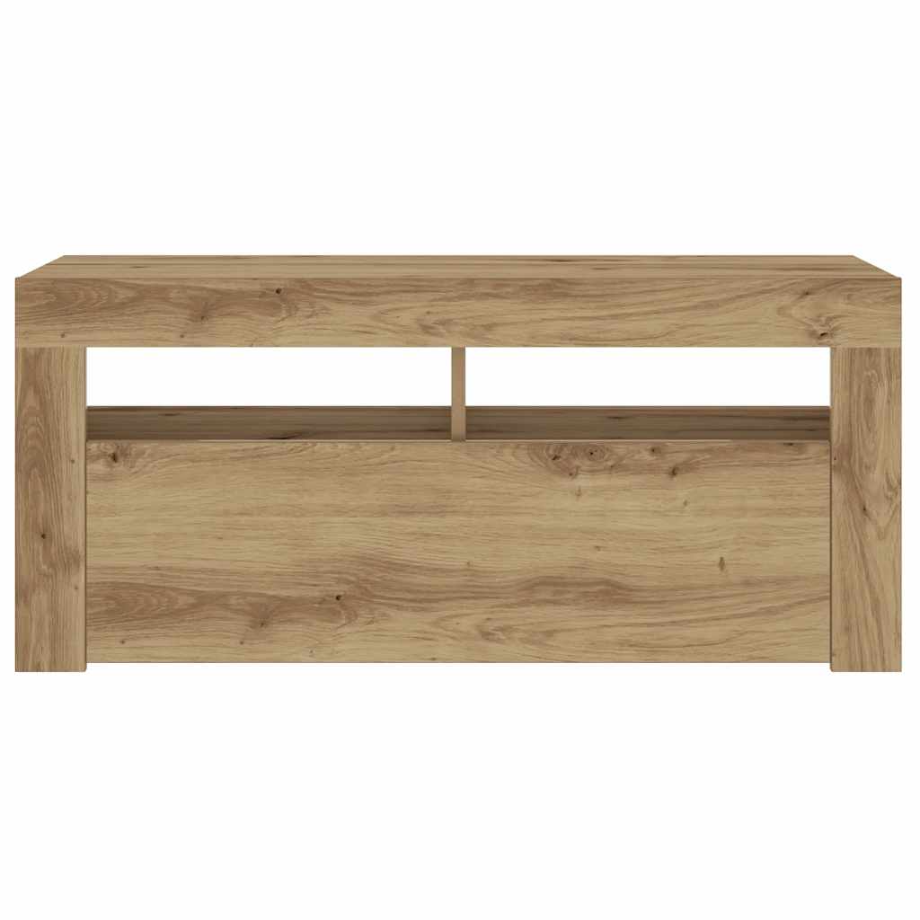 Tv-meubel met LED 90x35x40 cm bewerkt hout artisanaal eiken