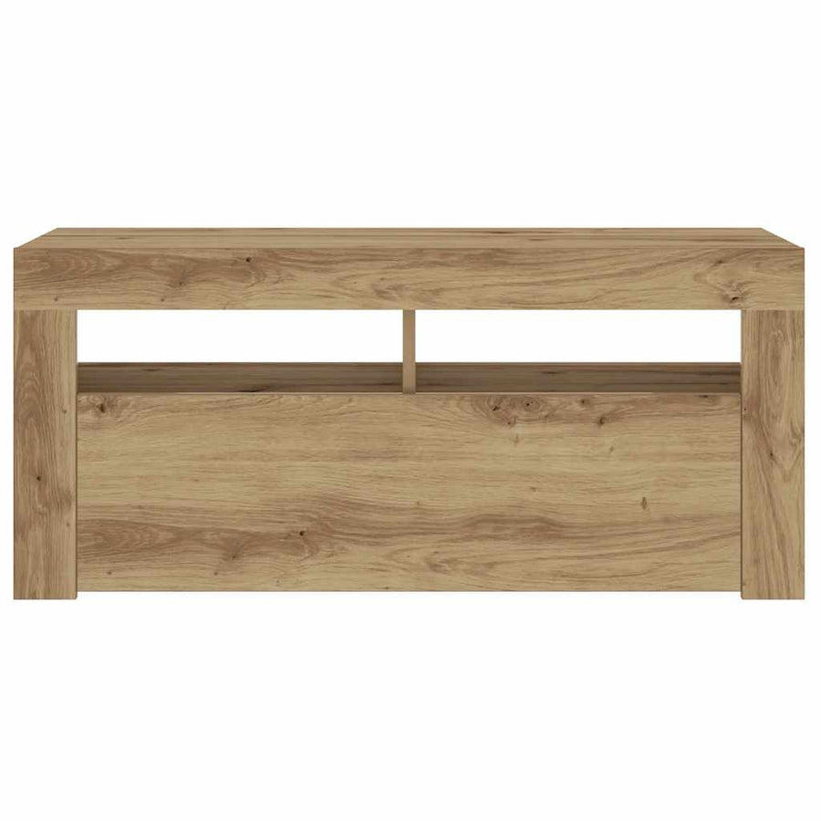 Tv-meubel met LED 90x35x40 cm bewerkt hout artisanaal eiken