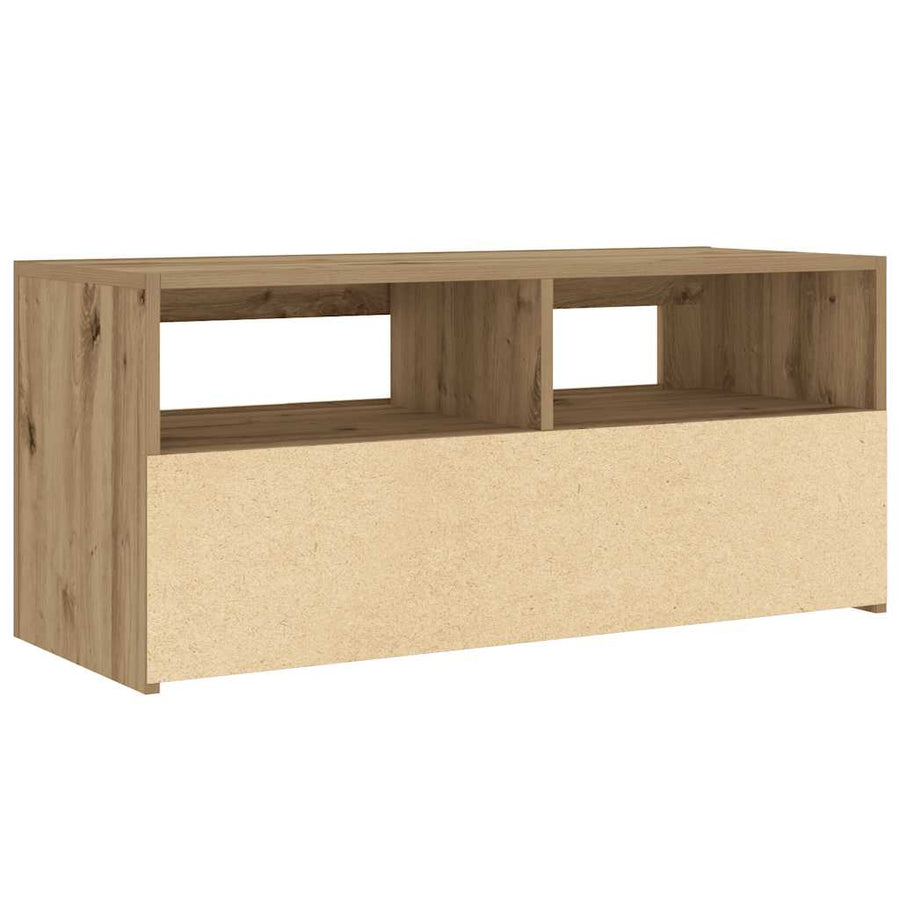 Tv-meubel met LED 90x35x40 cm bewerkt hout artisanaal eiken