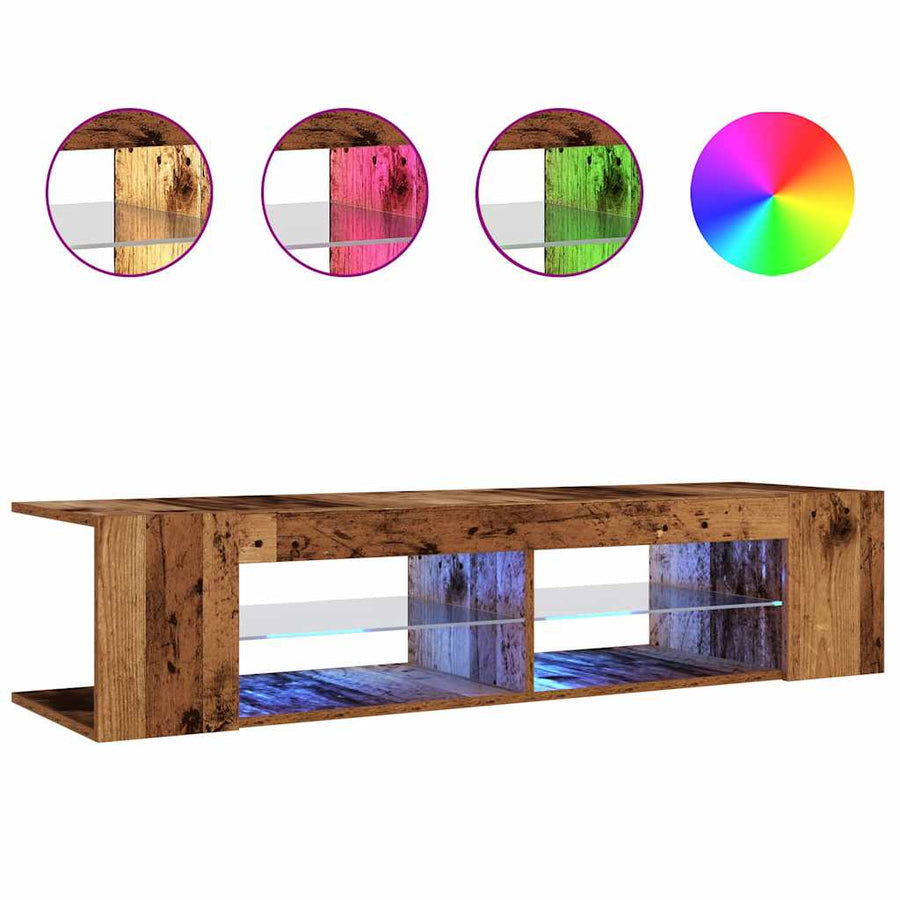 Tv-meubel met LED 135x39x30 cm bewerkt hout oud hout