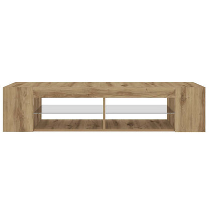 Tv-meubel met LED 135x39x30 cm bewerkt hout artisanaal eiken