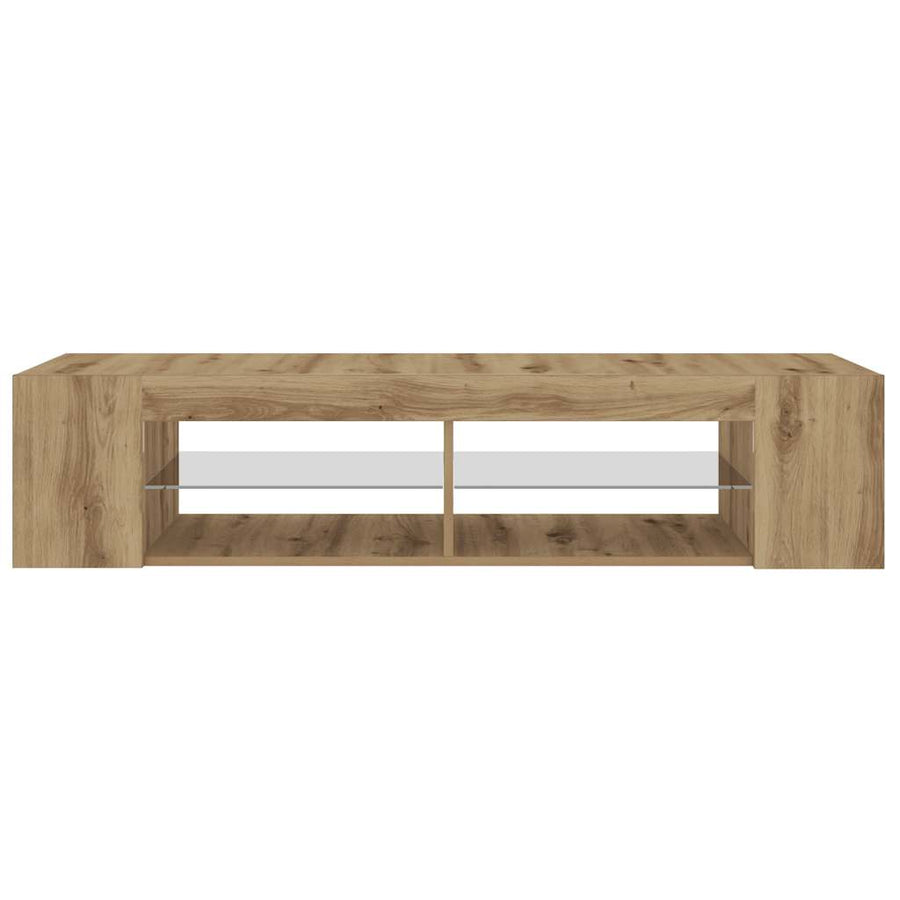 Tv-meubel met LED 135x39x30 cm bewerkt hout artisanaal eiken