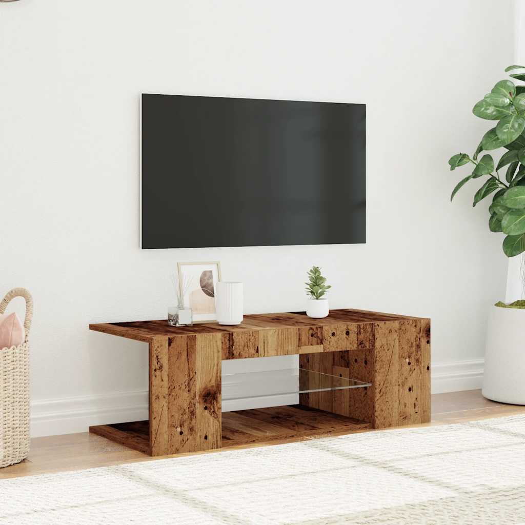 Tv-meubel met LED 90x39x30 cm bewerkt hout oud hout