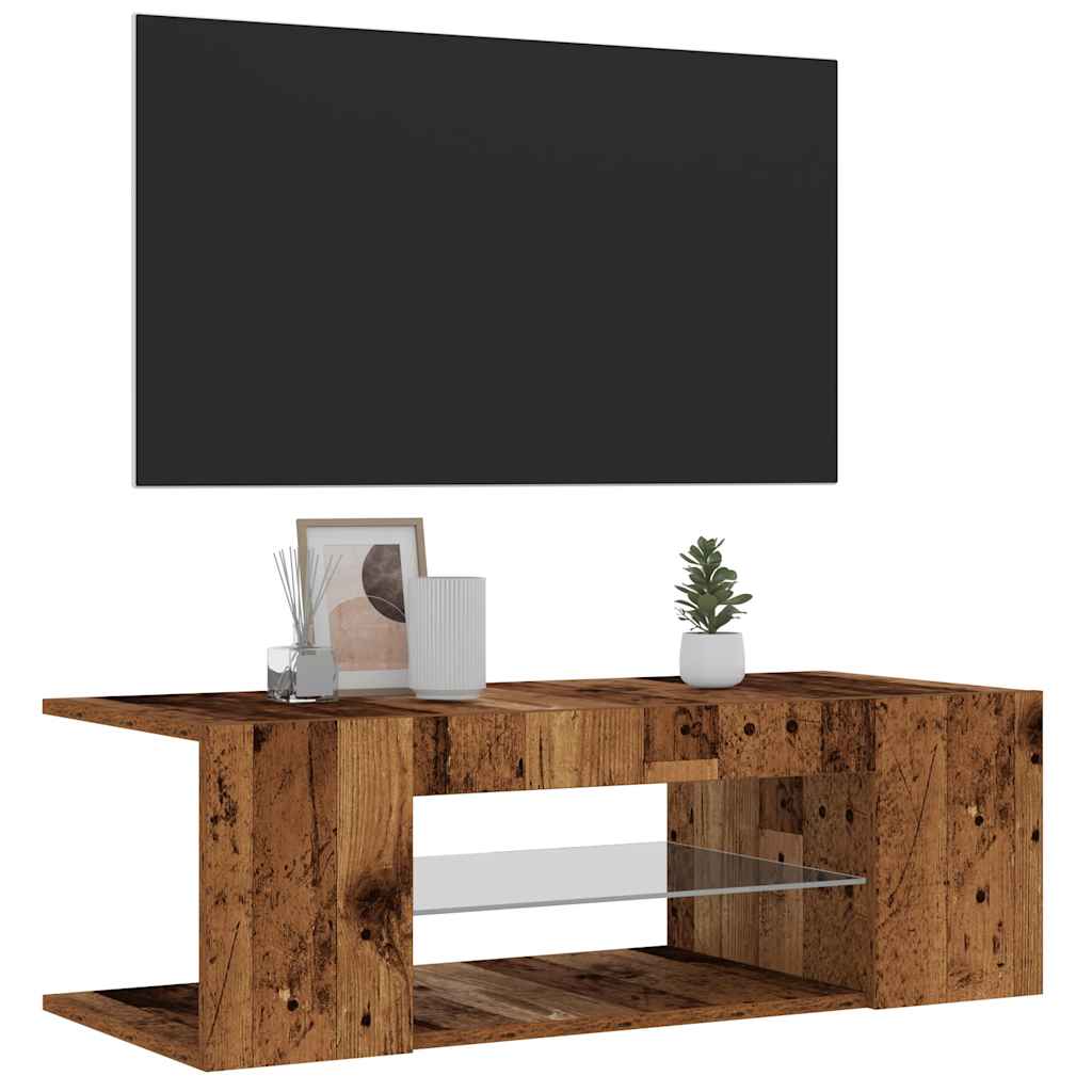 Tv-meubel met LED 90x39x30 cm bewerkt hout oud hout