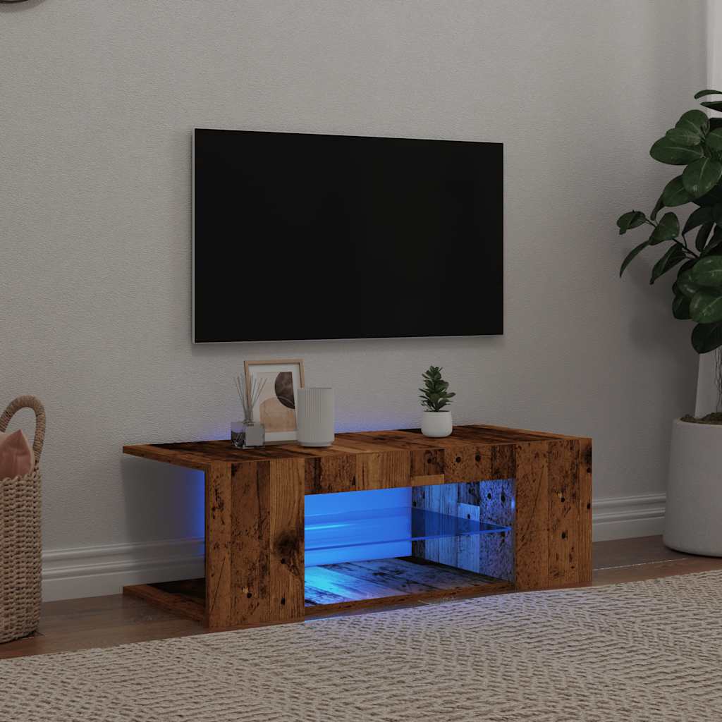 Tv-meubel met LED 90x39x30 cm bewerkt hout oud hout