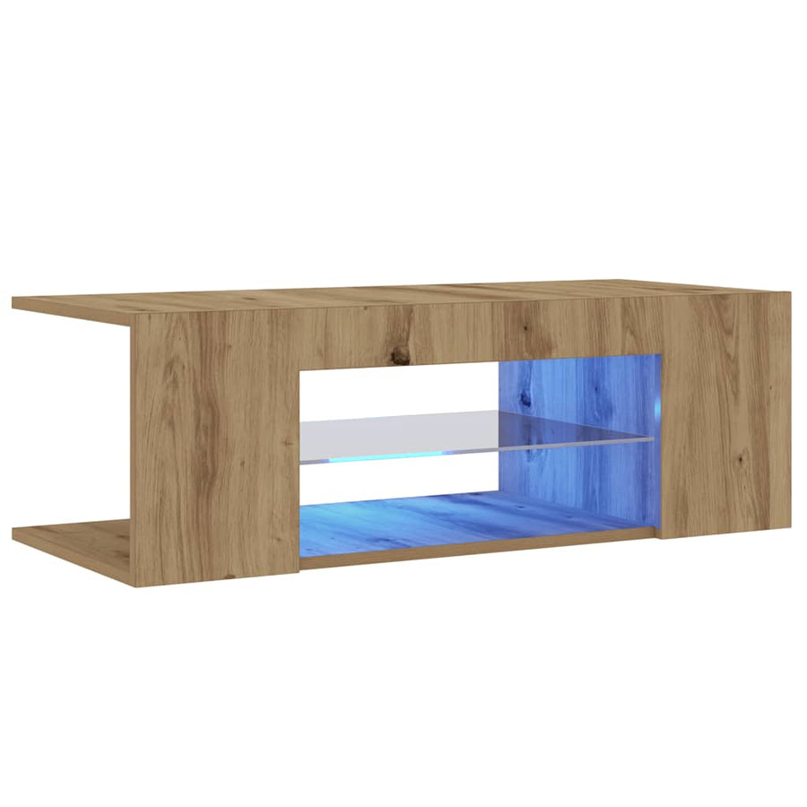 Tv-meubel met LED 90x39x30 cm bewerkt hout artisanaal eiken