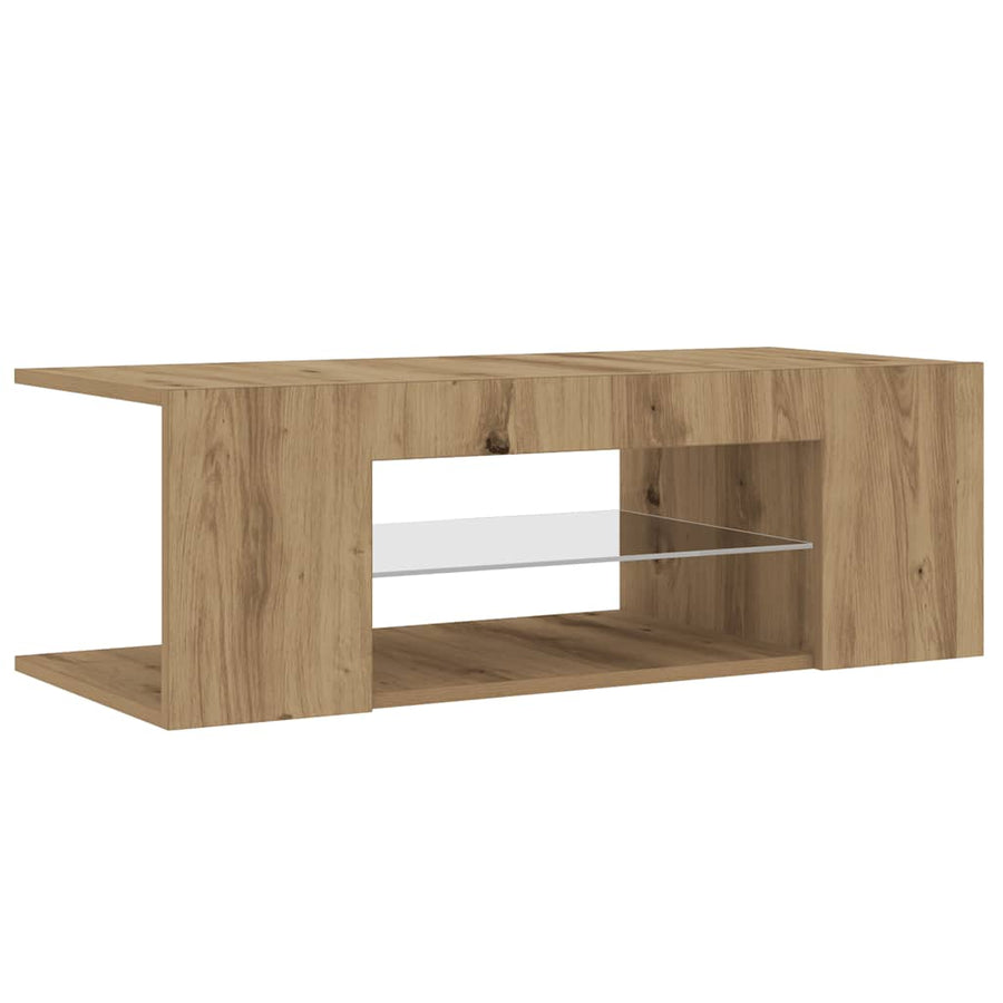 Tv-meubel met LED 90x39x30 cm bewerkt hout artisanaal eiken