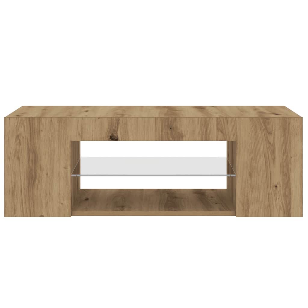 Tv-meubel met LED 90x39x30 cm bewerkt hout artisanaal eiken
