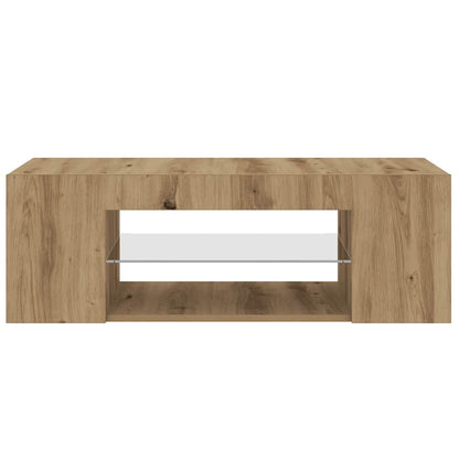 Tv-meubel met LED 90x39x30 cm bewerkt hout artisanaal eiken