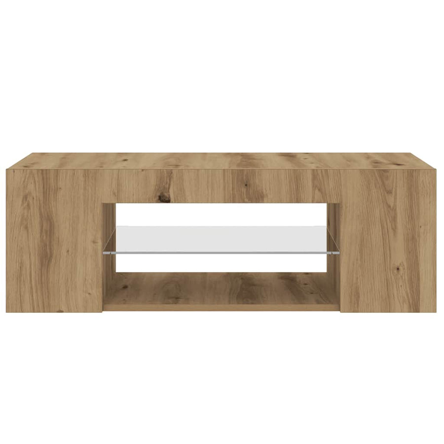 Tv-meubel met LED 90x39x30 cm bewerkt hout artisanaal eiken