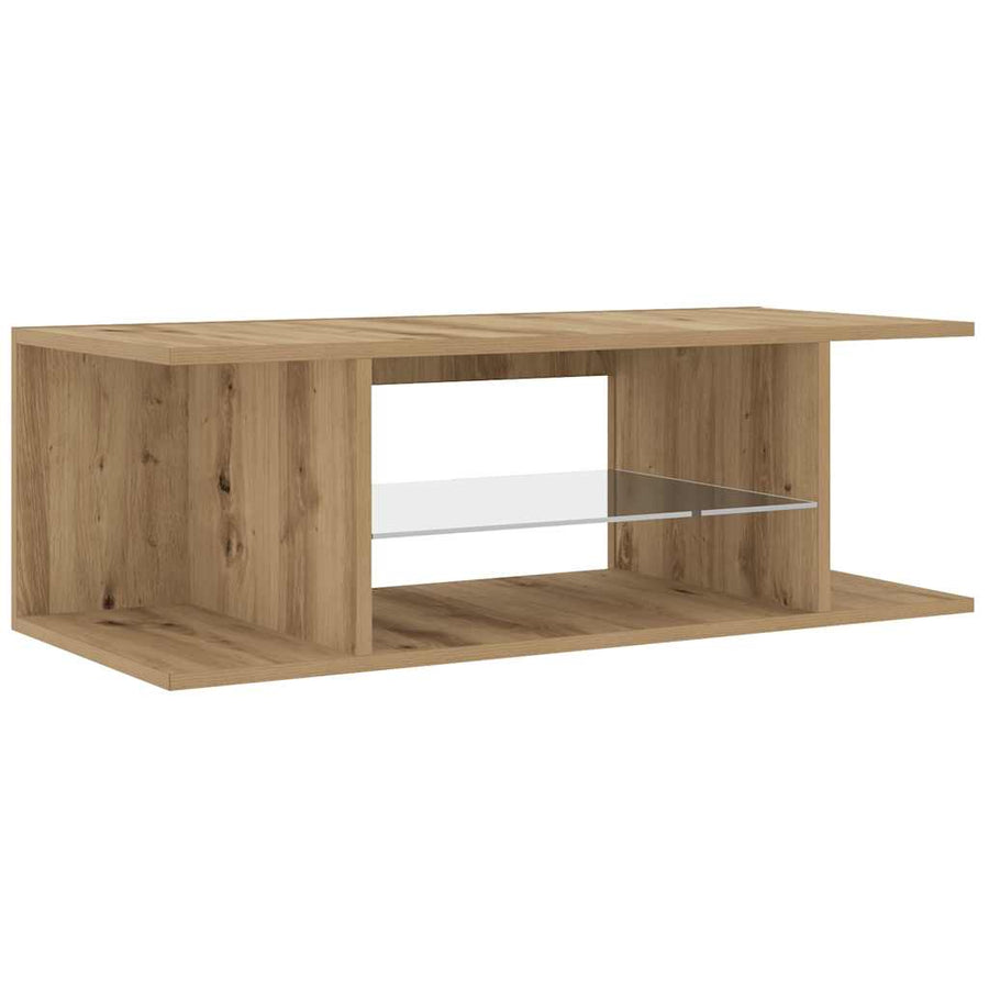 Tv-meubel met LED 90x39x30 cm bewerkt hout artisanaal eiken