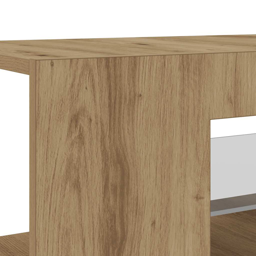 Tv-meubel met LED 90x39x30 cm bewerkt hout artisanaal eiken