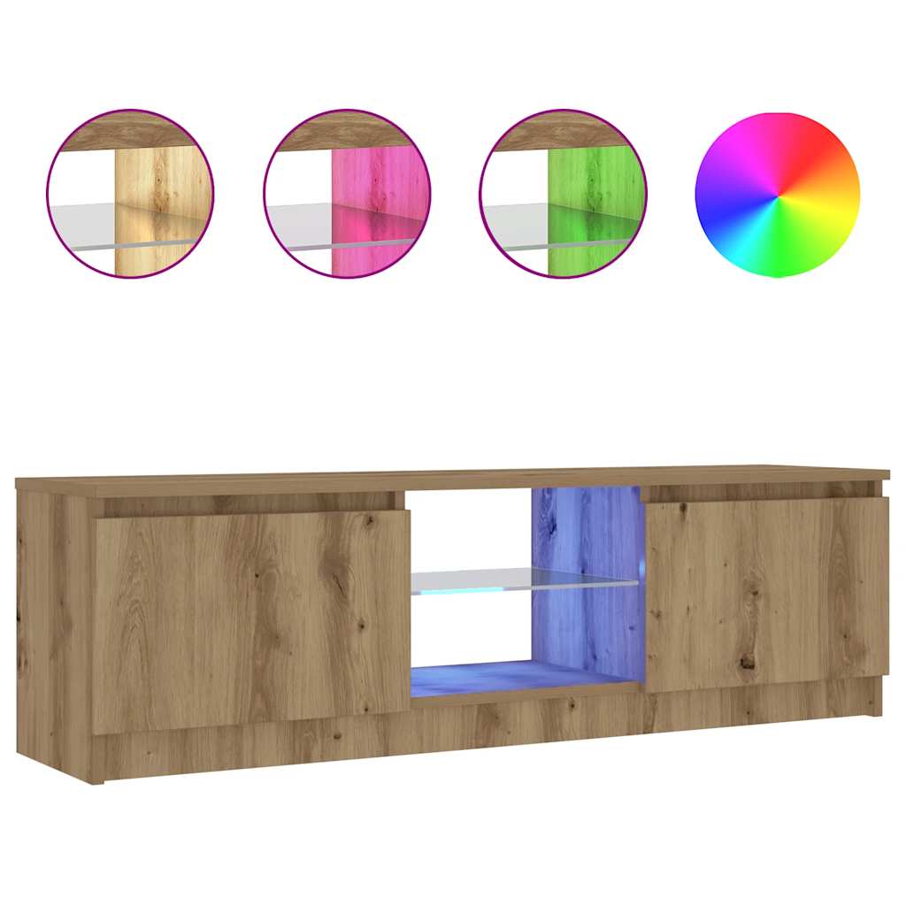Tv-meubel met LED 120x30x36 cm bewerkt hout artisanaal eiken