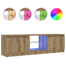 Tv-meubel met LED 120x30x36 cm bewerkt hout artisanaal eiken