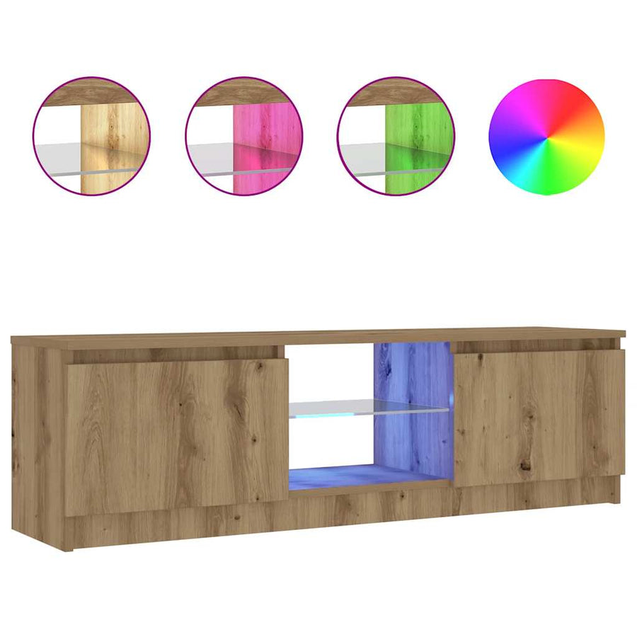 Tv-meubel met LED 120x30x36 cm bewerkt hout artisanaal eiken
