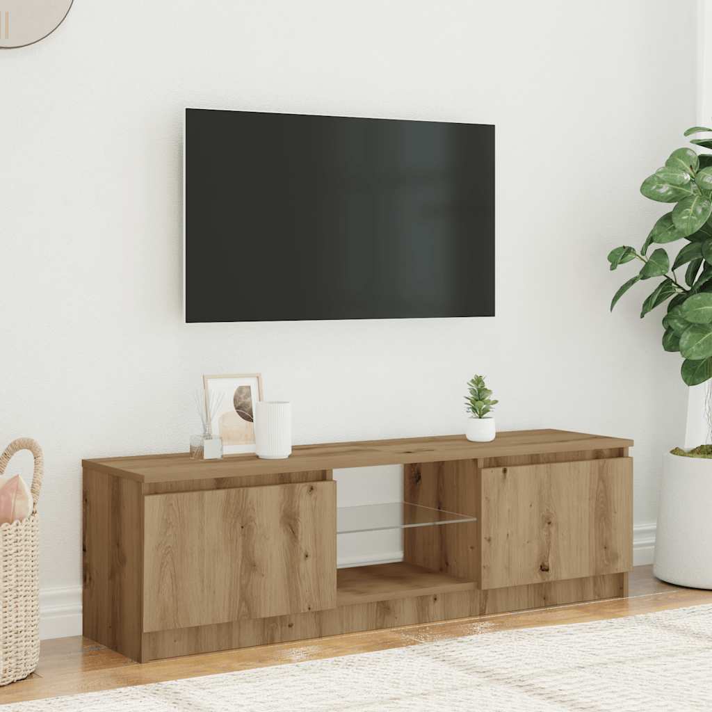 Tv-meubel met LED 120x30x36 cm bewerkt hout artisanaal eiken