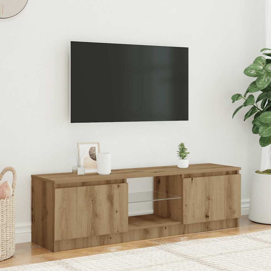 Tv-meubel met LED 120x30x36 cm bewerkt hout artisanaal eiken