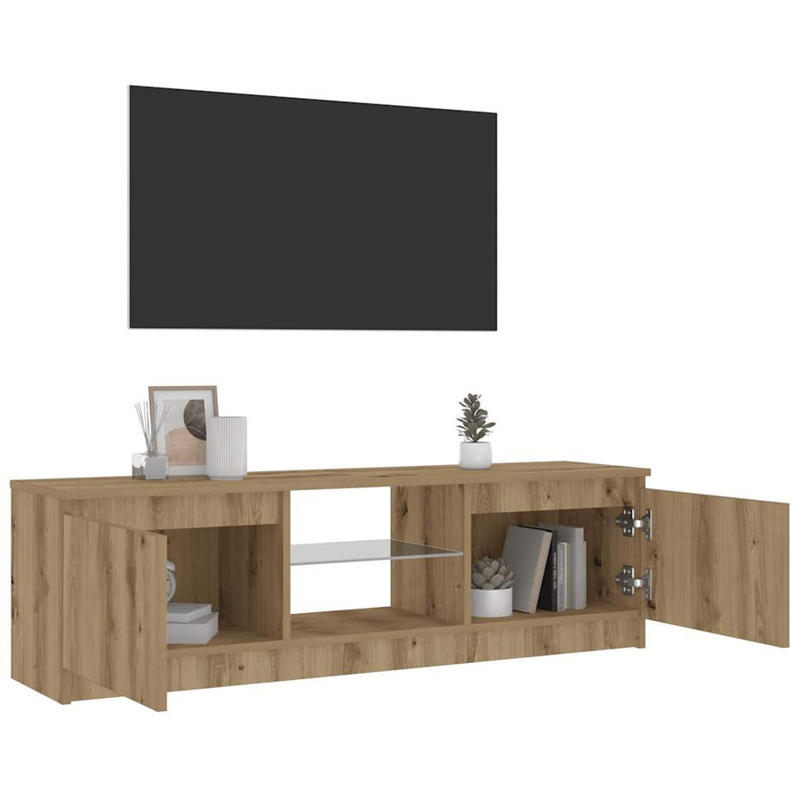 Tv-meubel met LED 120x30x36 cm bewerkt hout artisanaal eiken
