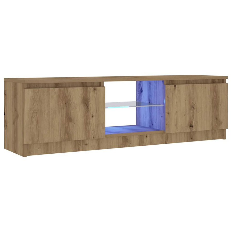 Tv-meubel met LED 120x30x36 cm bewerkt hout artisanaal eiken