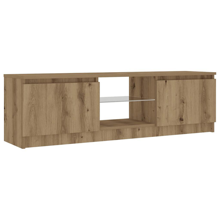 Tv-meubel met LED 120x30x36 cm bewerkt hout artisanaal eiken