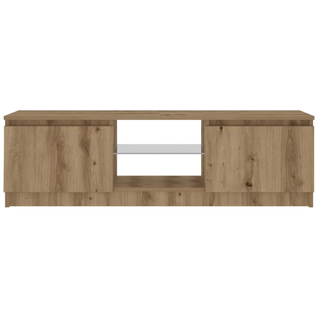 Tv-meubel met LED 120x30x36 cm bewerkt hout artisanaal eiken