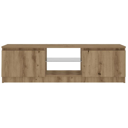 Tv-meubel met LED 120x30x36 cm bewerkt hout artisanaal eiken