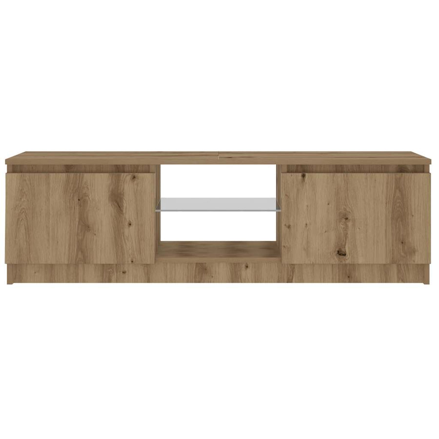 Tv-meubel met LED 120x30x36 cm bewerkt hout artisanaal eiken