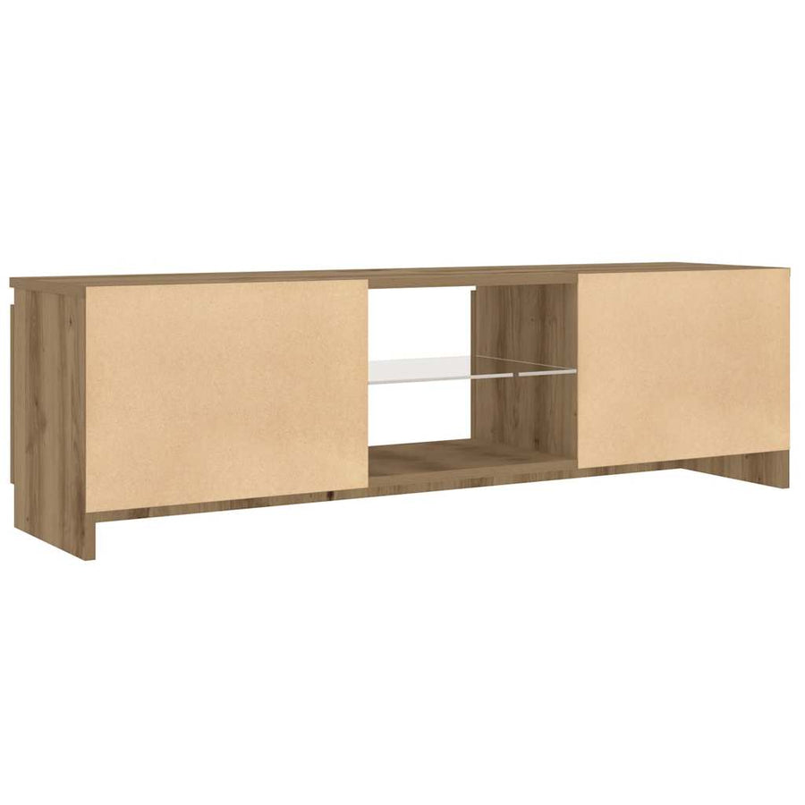 Tv-meubel met LED 120x30x36 cm bewerkt hout artisanaal eiken