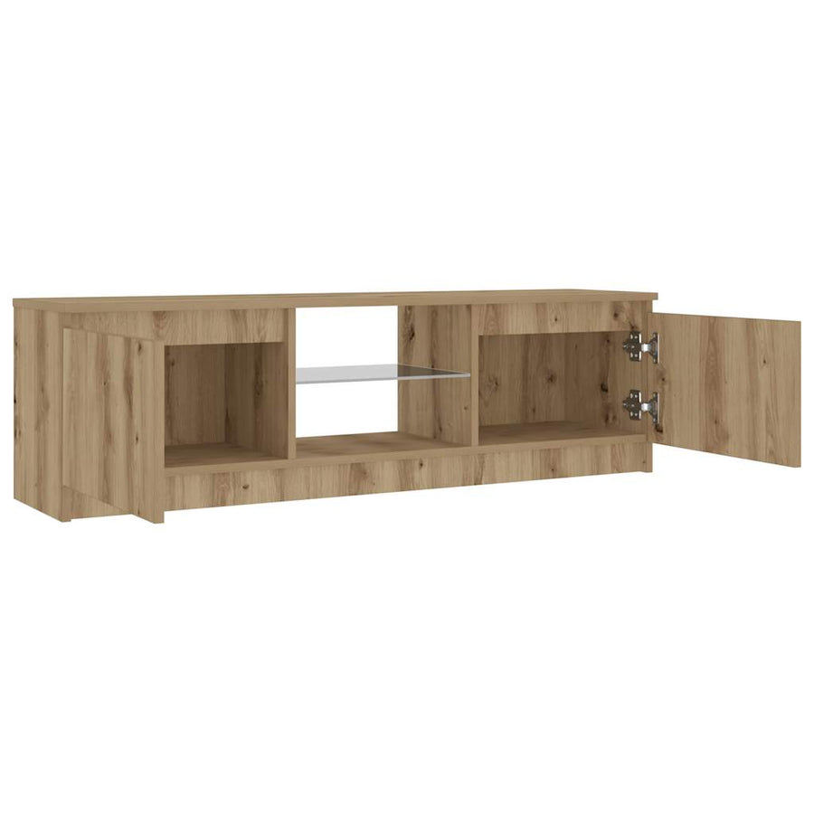 Tv-meubel met LED 120x30x36 cm bewerkt hout artisanaal eiken