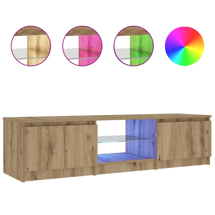 Tv-meubel met LED 140x40x35,5 cm bewerkt hout artisanaal eiken