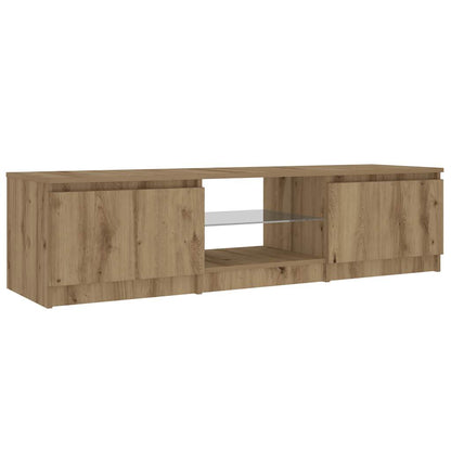 Tv-meubel met LED 140x40x35,5 cm bewerkt hout artisanaal eiken