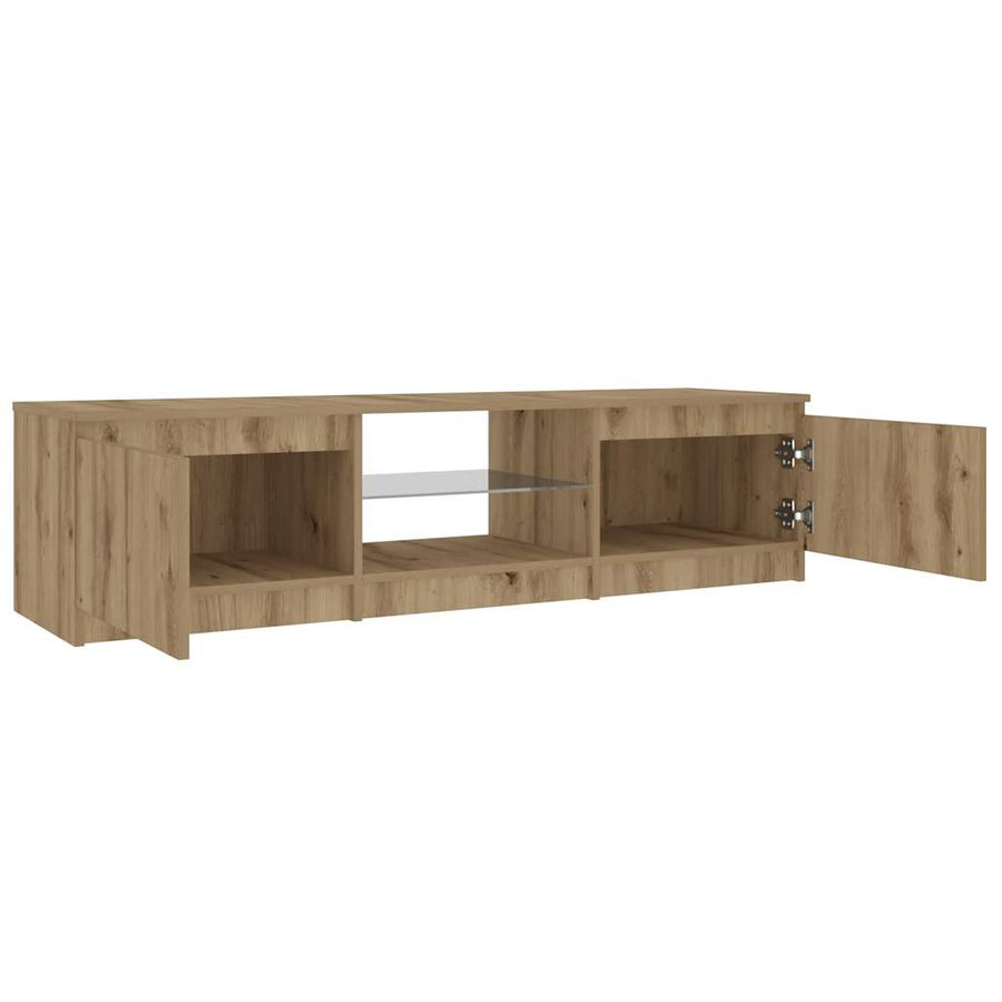 Tv-meubel met LED 140x40x35,5 cm bewerkt hout artisanaal eiken