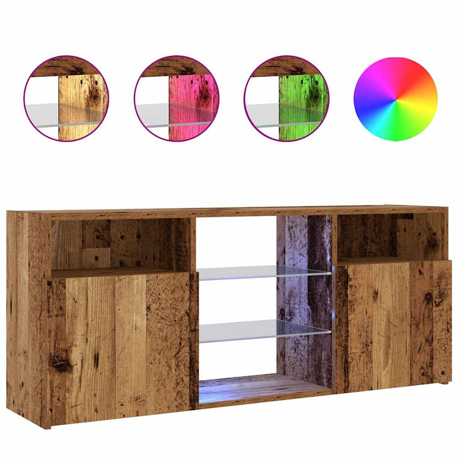Tv-meubel met LED 120x30x50 cm bewerkt hout oud hout