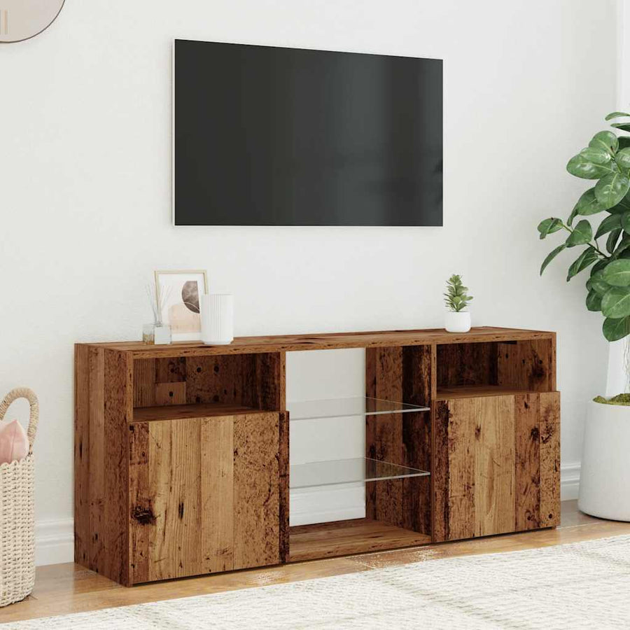 Tv-meubel met LED 120x30x50 cm bewerkt hout oud hout