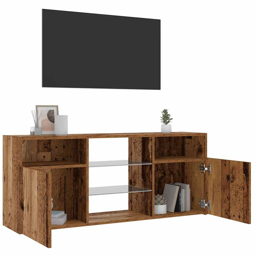 Tv-meubel met LED 120x30x50 cm bewerkt hout oud hout
