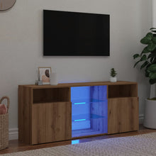 Tv-meubel met LED 120x30x50 cm bewerkt hout artisanaal eiken