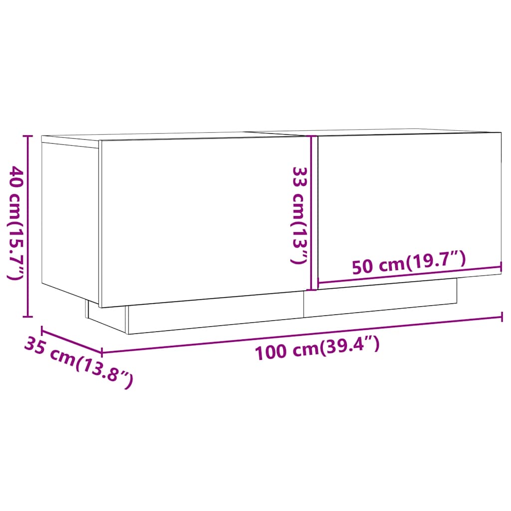 Tv-meubel met LED 100x35x40 cm bewerkt hout oud hout