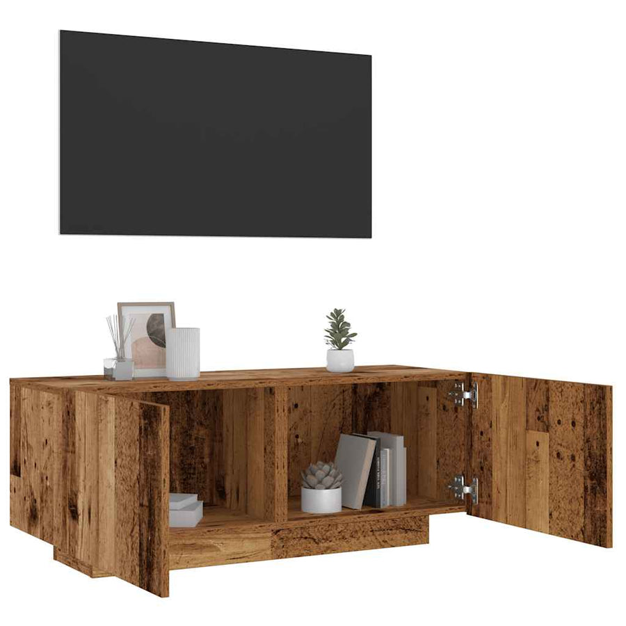 Tv-meubel met LED 100x35x40 cm bewerkt hout oud hout